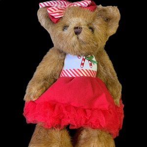 The Bearington Collection Christmas Candy Cane Dress Bear 11” posable Plush.